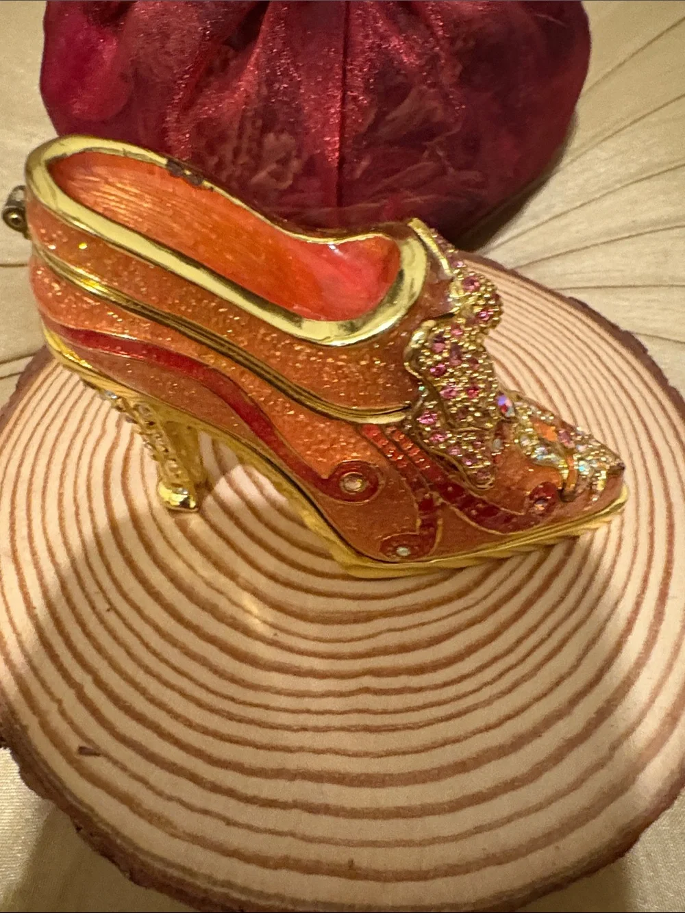 NWOT Ornate Orange Jeweled Women’s Shoe Trinket Box